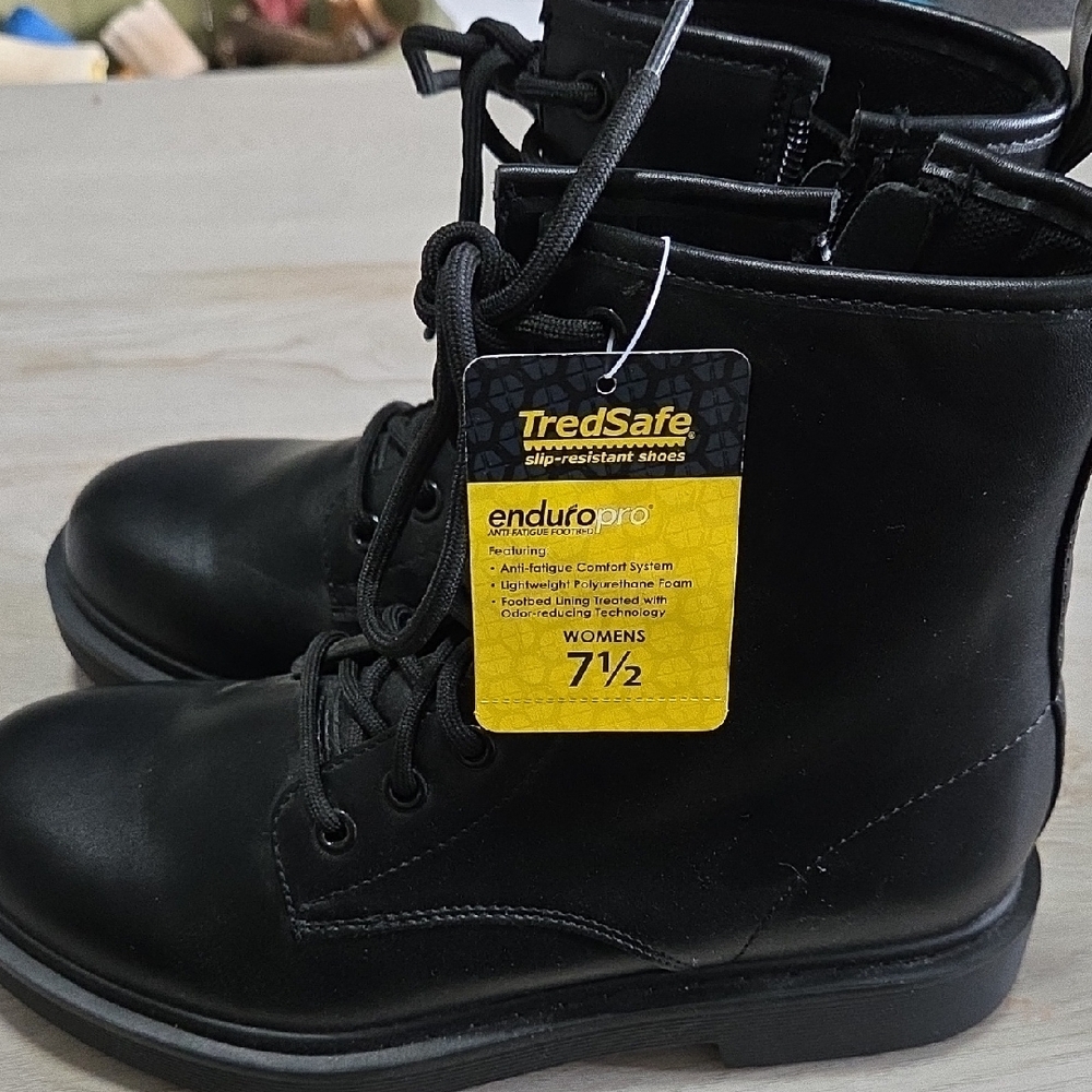 NWT Black Leather Combat Boots with Sturdy Construction